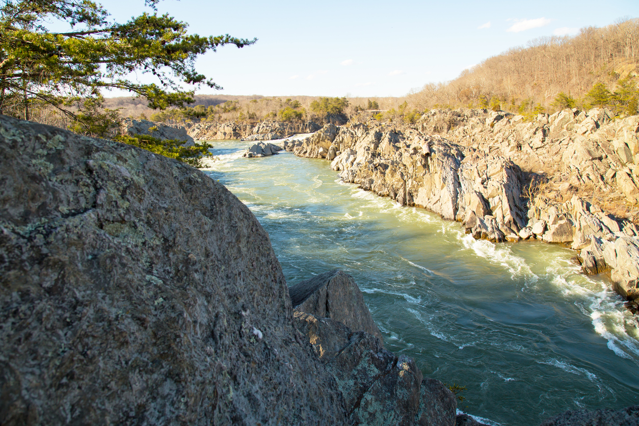 Scenic view of the Potomac river on a sunny day in spring in Virginia