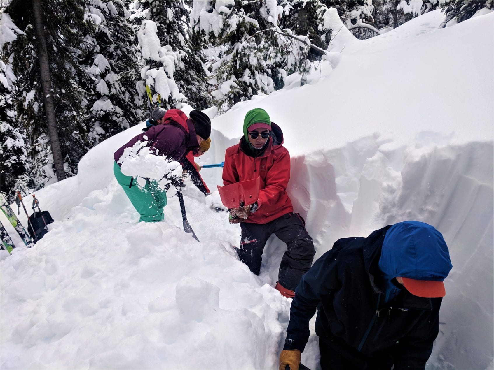 Participants practicing avalanche rescue