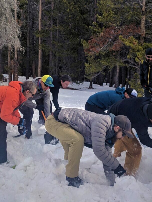 Participants practicing avalanche rescue