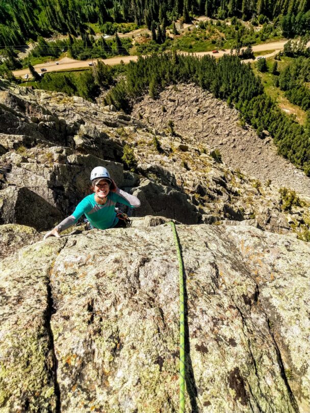A climber on the cliffs of Telluride