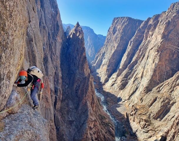 A climber on the cliffs of Telluride