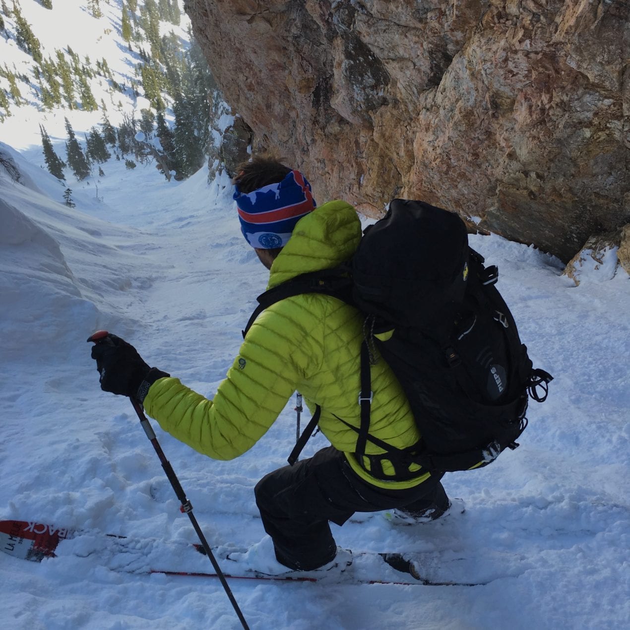After the practice, the group skis downhill back to the meeting point