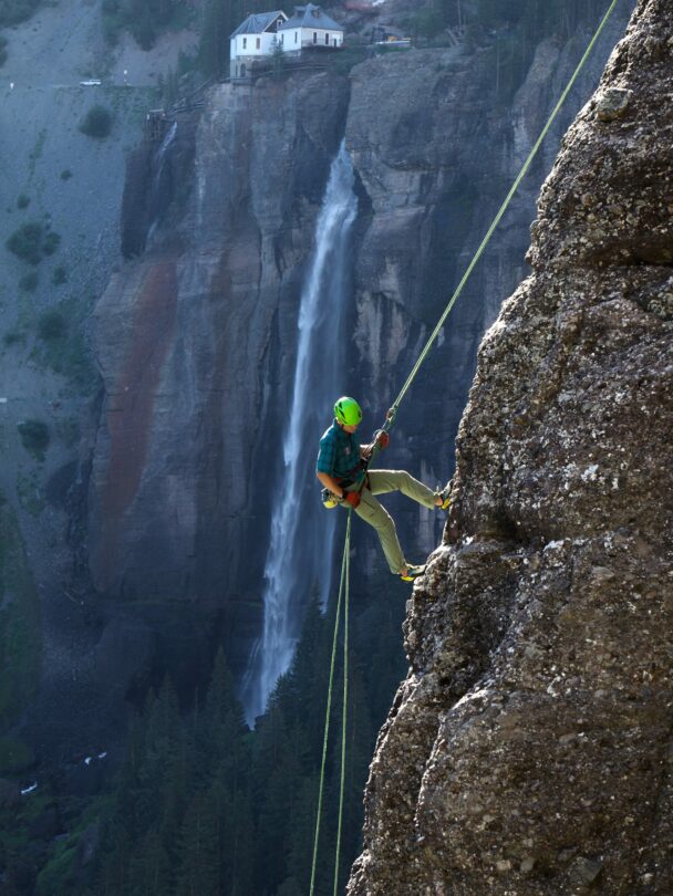 A climber on the cliffs of Telluride