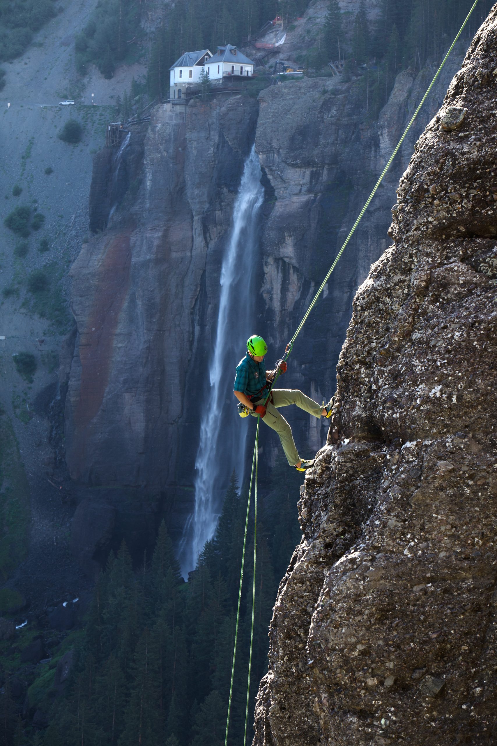 Climber rappelling down in Telluride, Colorado