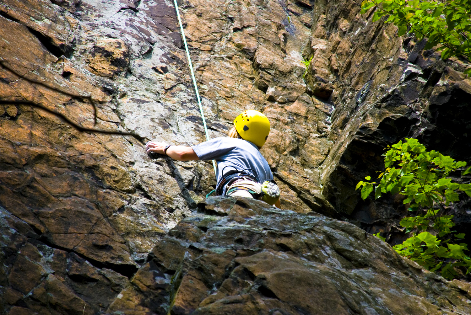 Climber getting ready to climb Locomotive Breath in Connecticut