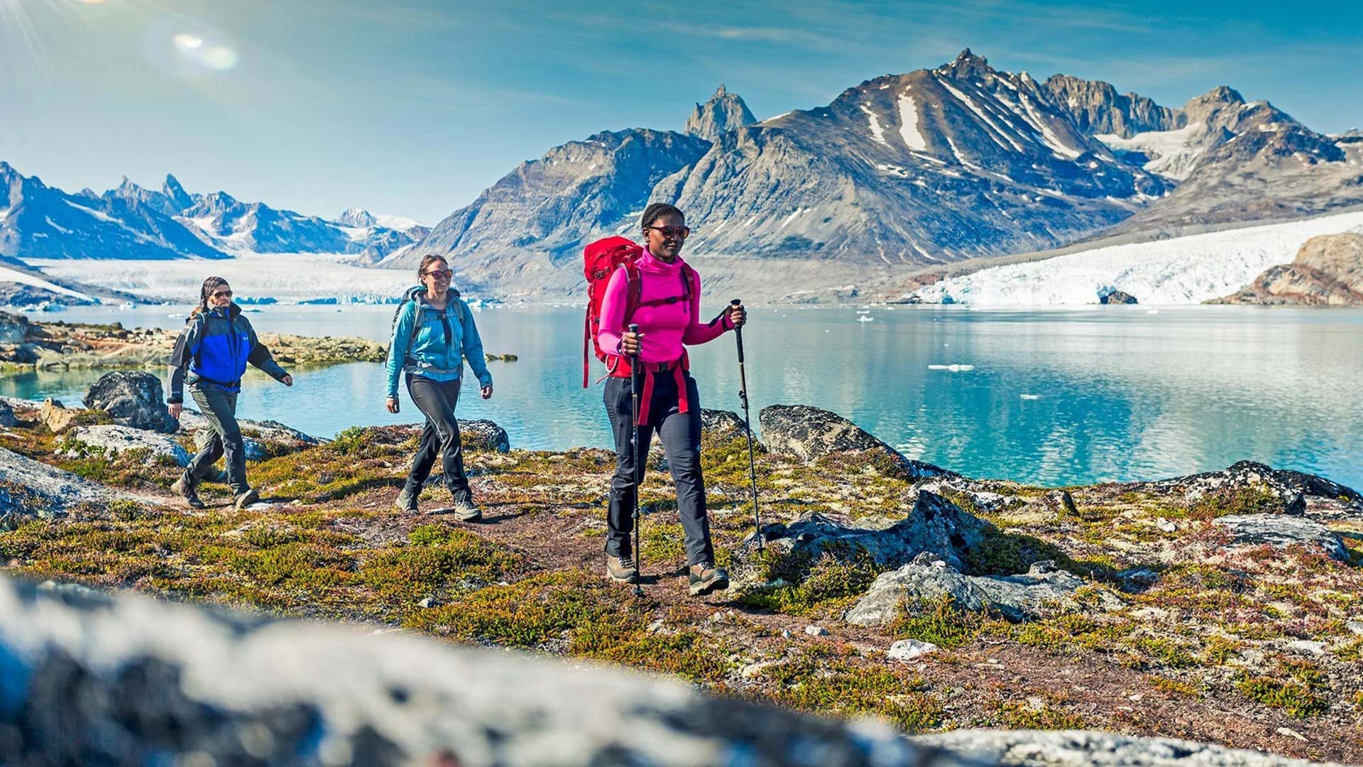 Women hikers hiking in Greenland
