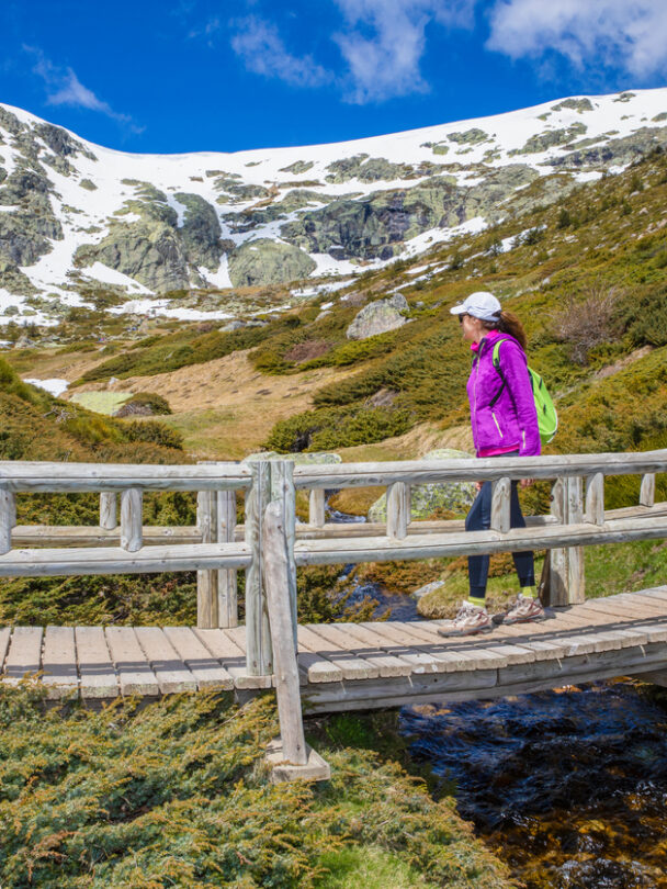 A woman hiking in the Guadarrama Mountains