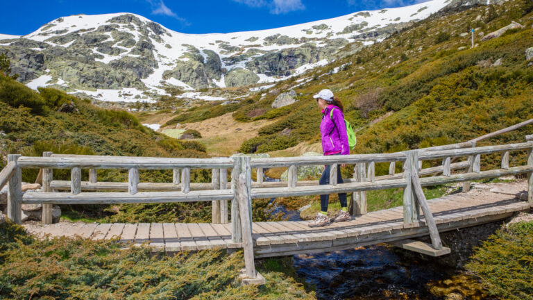A woman hiking in the Guadarrama Mountains