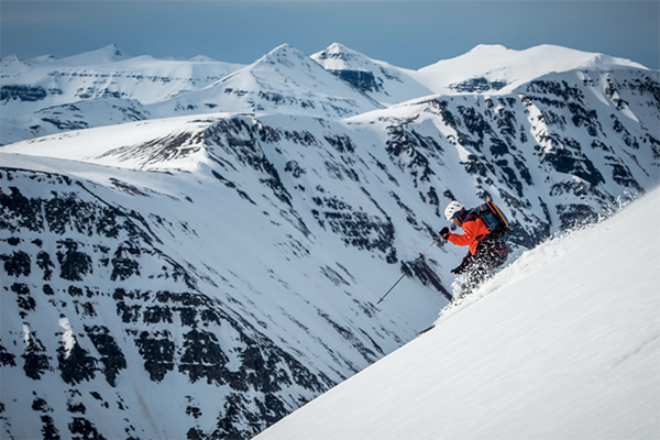 A ski tourer descending Troll Peninsula’s slopes