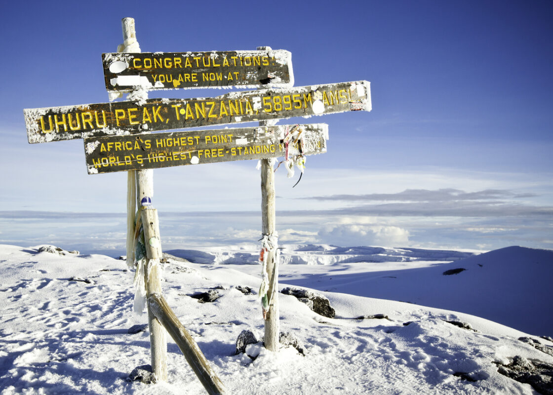 Uhuru peak on the top of Kilimanjaro.