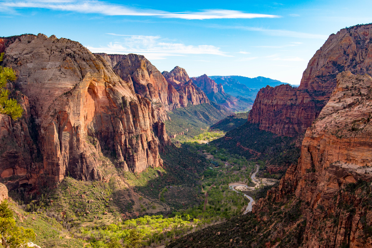 An overhead shot of Zion Canyon