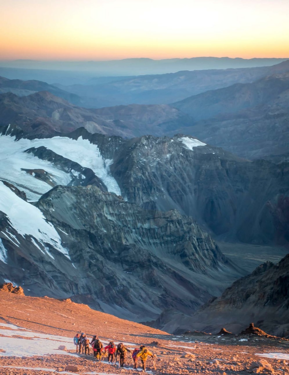 Climbers in a line on Aconcagua