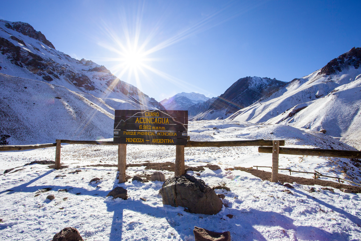 Camp sign on the route to the summit of Aconcagua