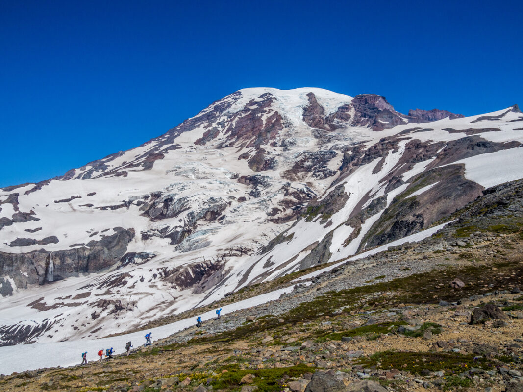 Some climbers walking on Mount Baker