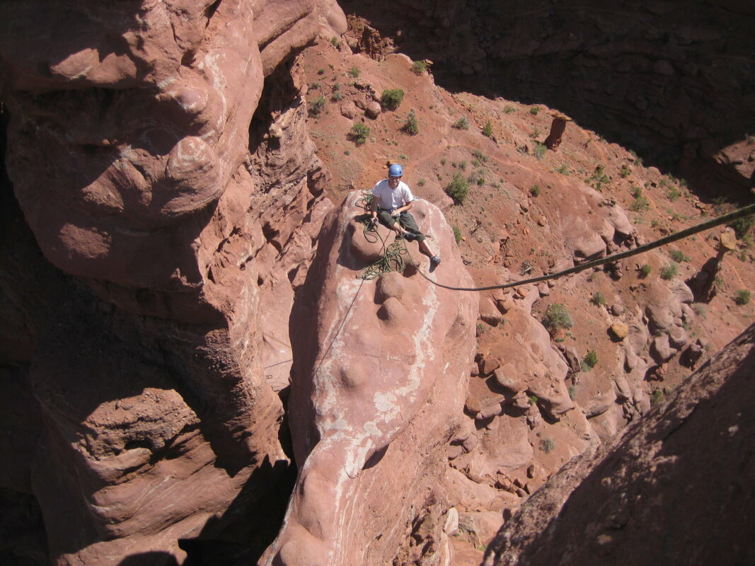 A climber belaying