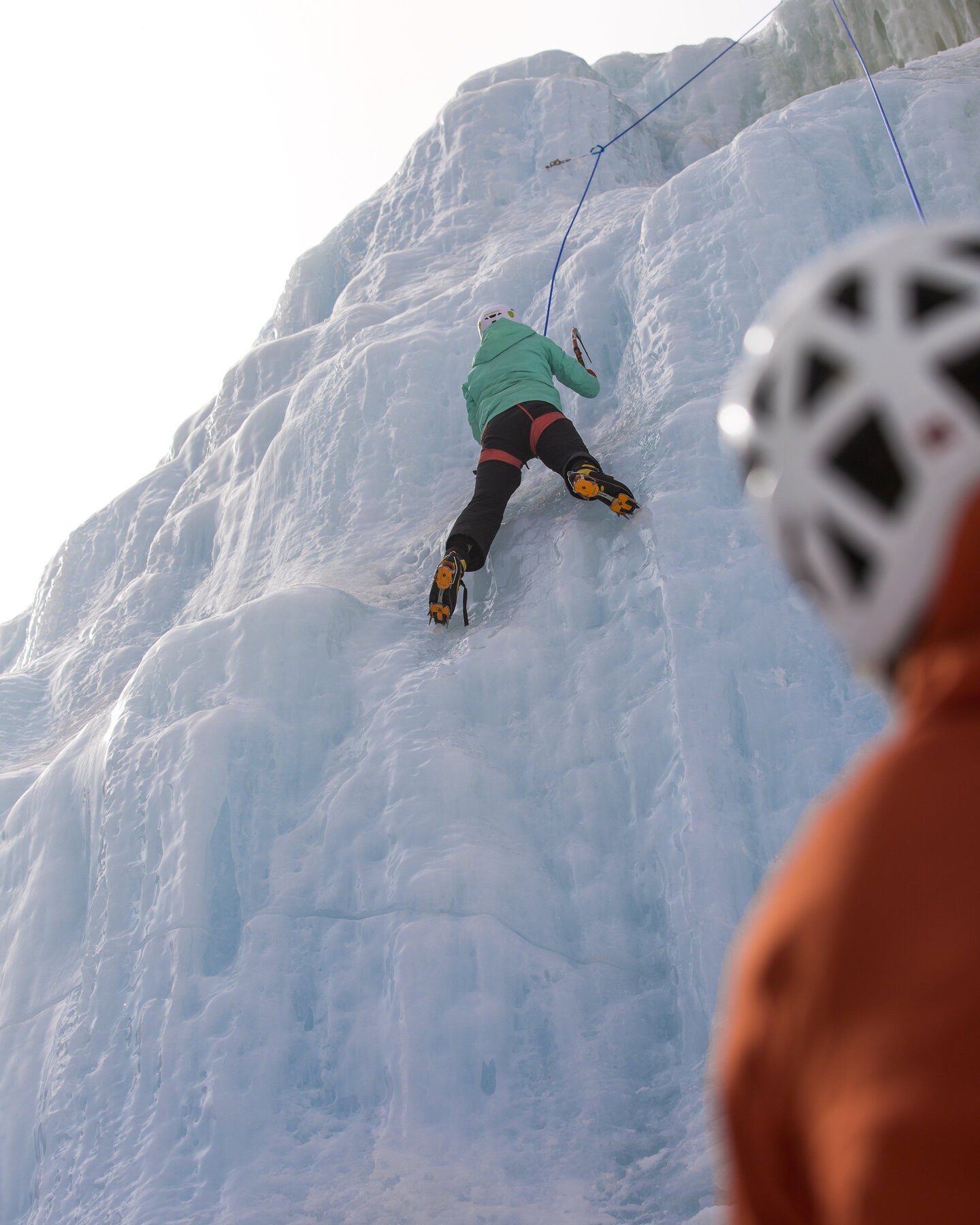 A beginner learning to ice climb in Telluride
