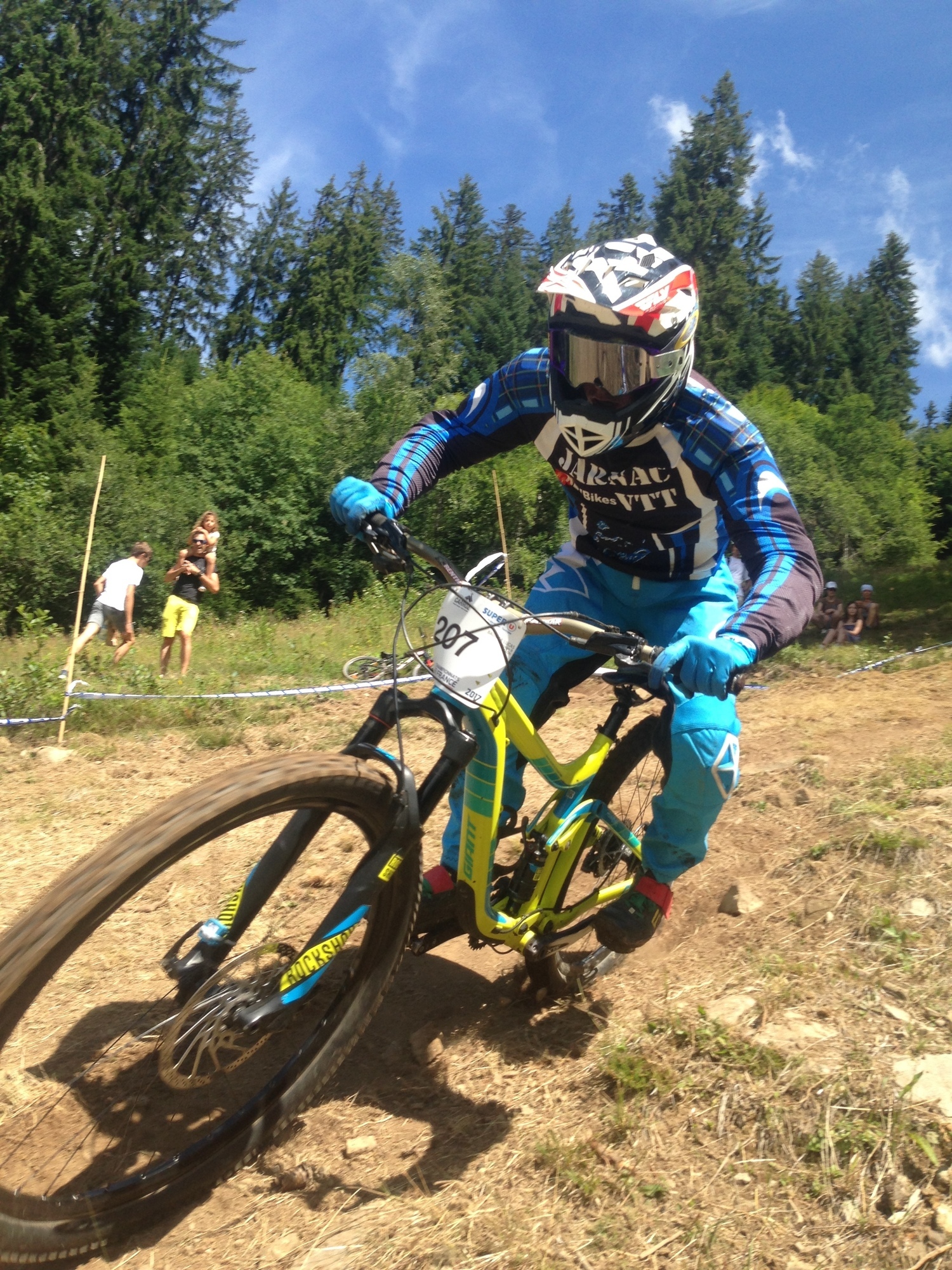 All geared up for the mountain biking downhill race in Morzine.