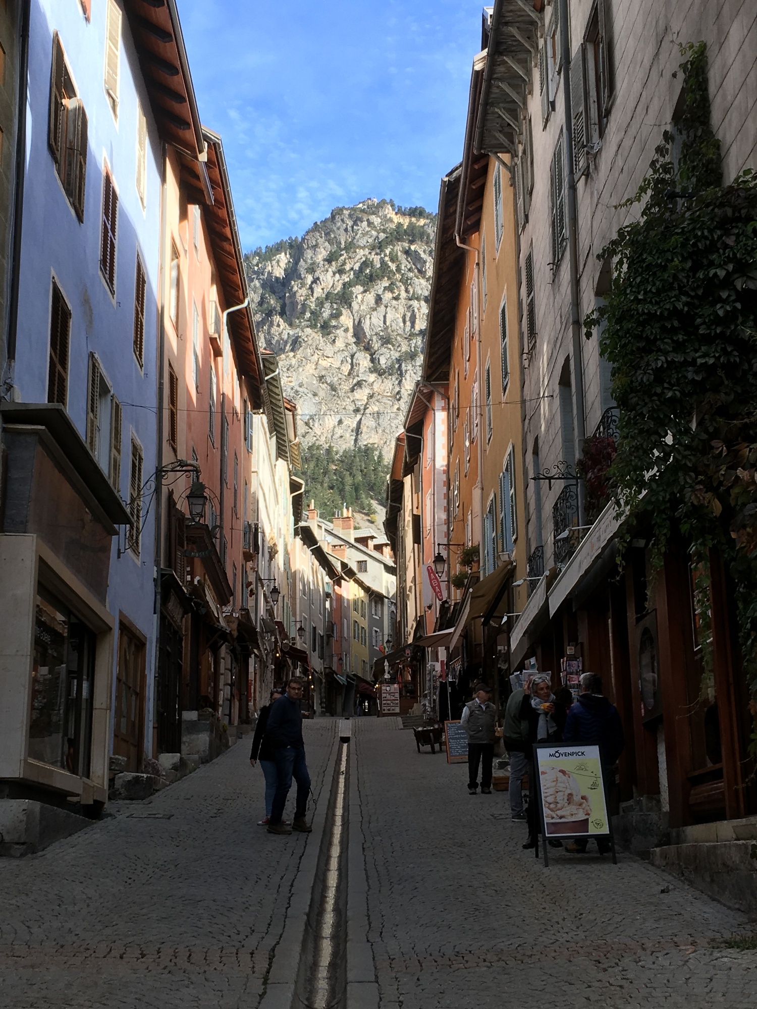 After a great day of mountain biking in the Alps, there is nothing better than drinking a beer within the ancient walls of Briançon looking up at the hills.