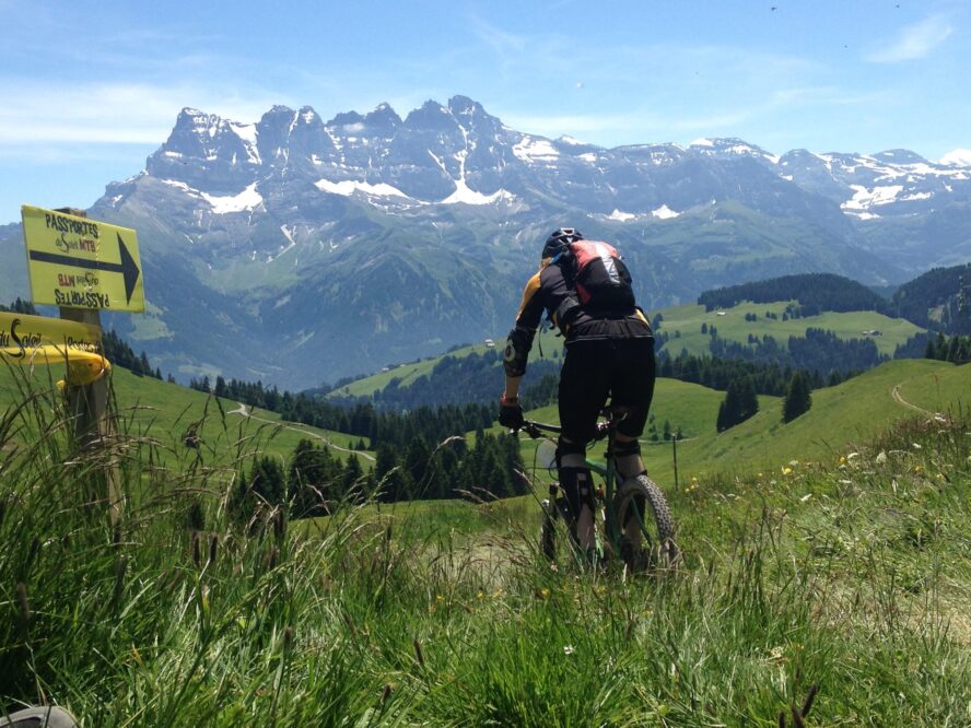 Participating in the Passportes mountain biking event in Morzine. The event is a mountain bike ride traveling in France and Switzerland ranging from 1000 to 2250m in altitude.