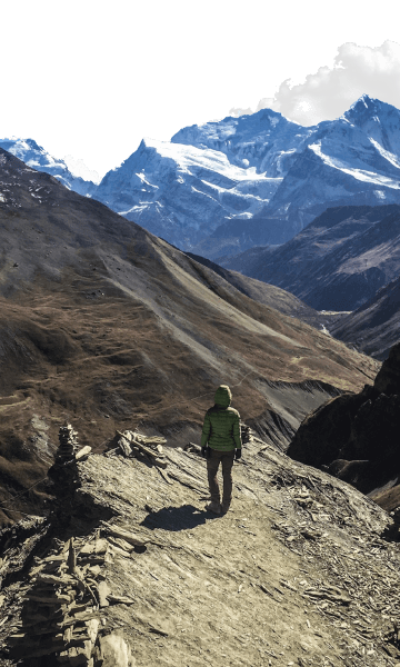 A hiker overlooking the Annapurna valley.