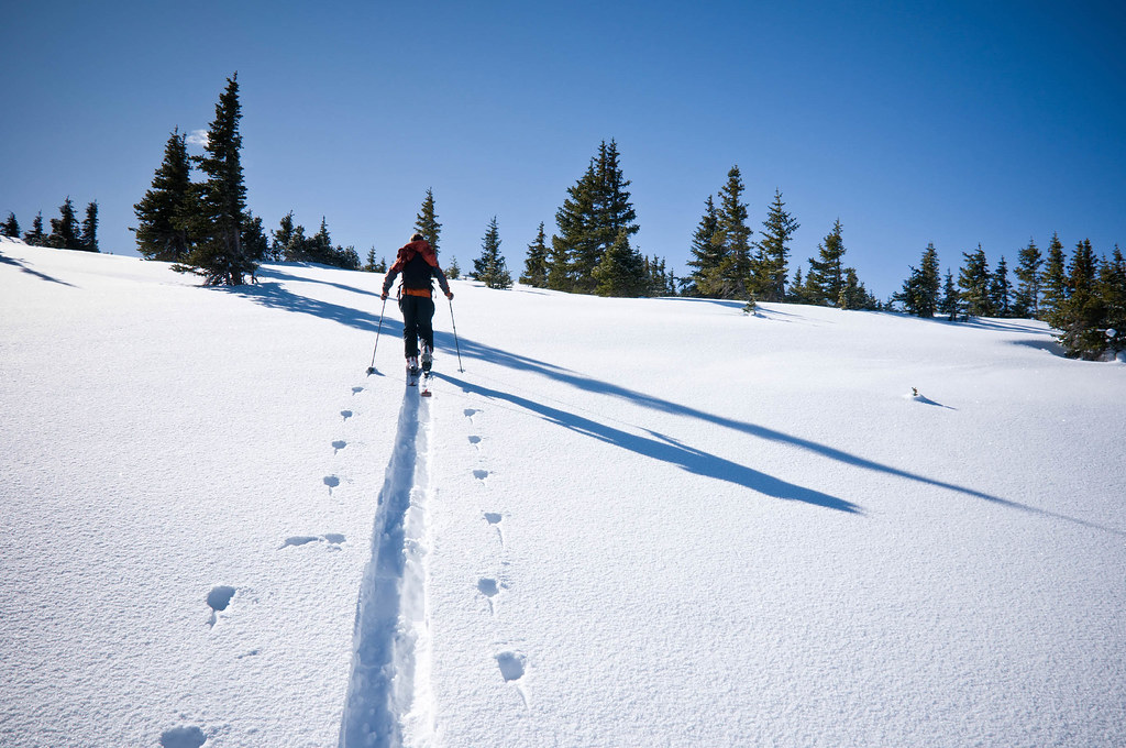 Cross-country skier ascending a slope in Crested Butte
