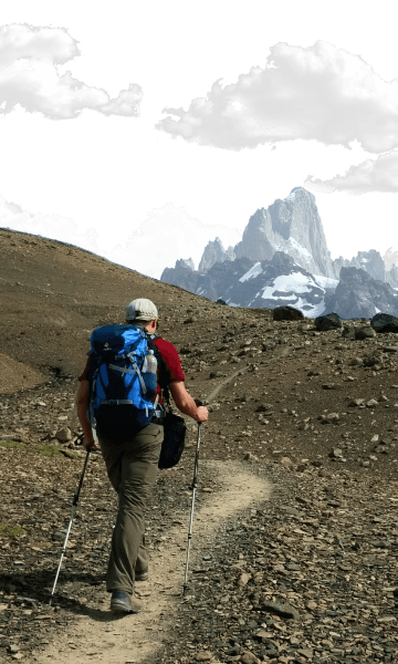 A trekker on his way towards the magnificent Fitz Roy