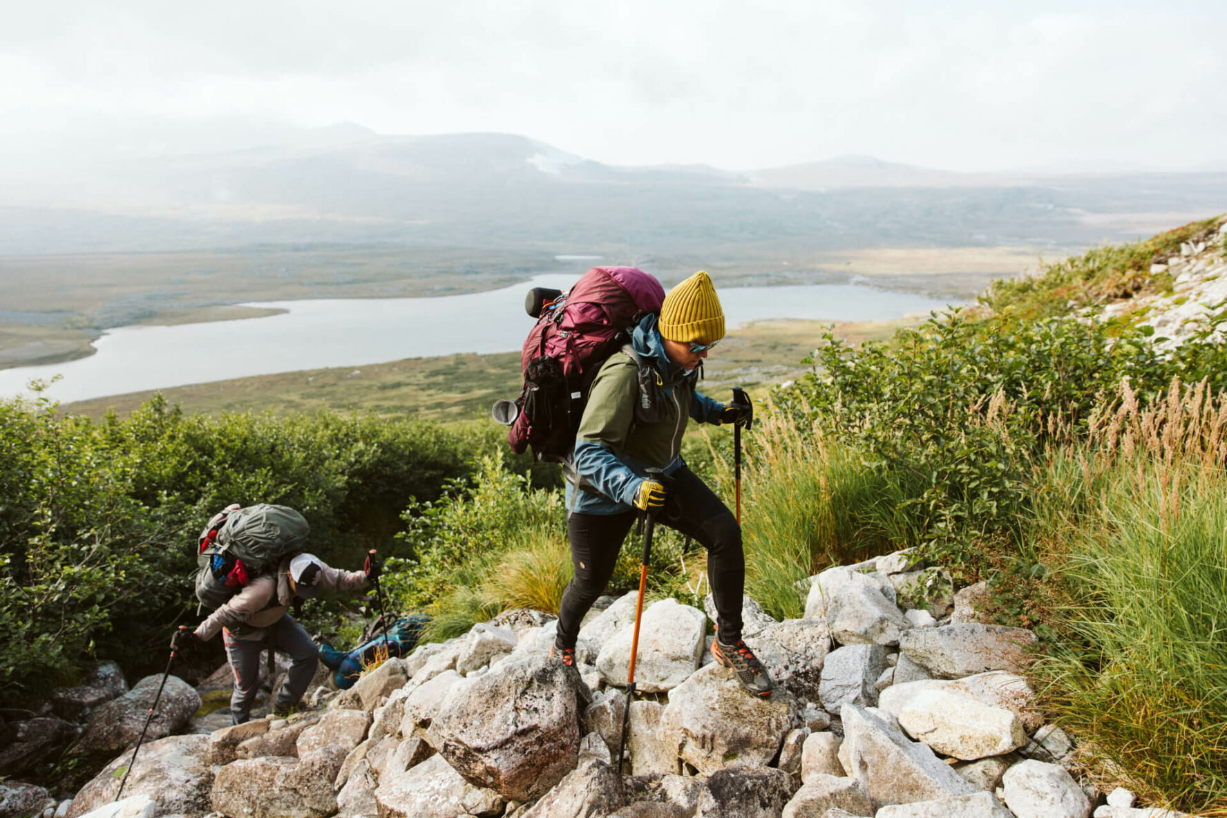 Fastpackers climbing in Lake Clark National Park