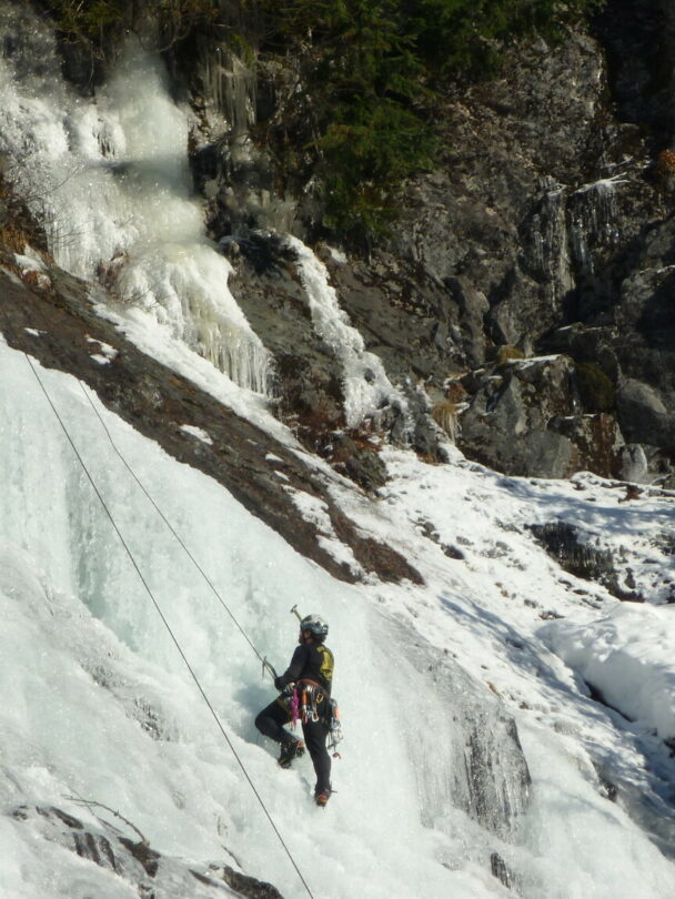 Ice climbing in Snoqualmie Pass, Washington