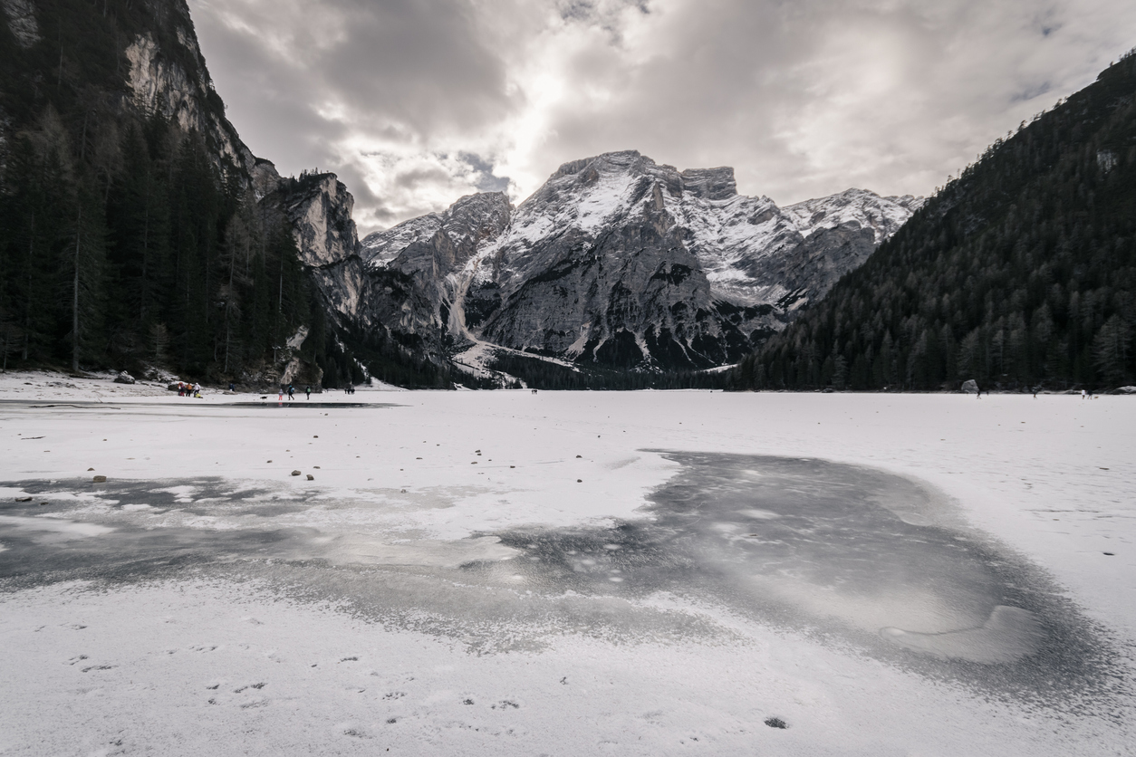 Frozen Lago di Braies in the Dolomites