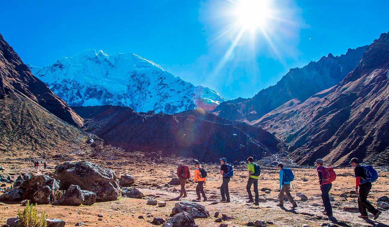 A group of hikers through the Peruvian wilderness