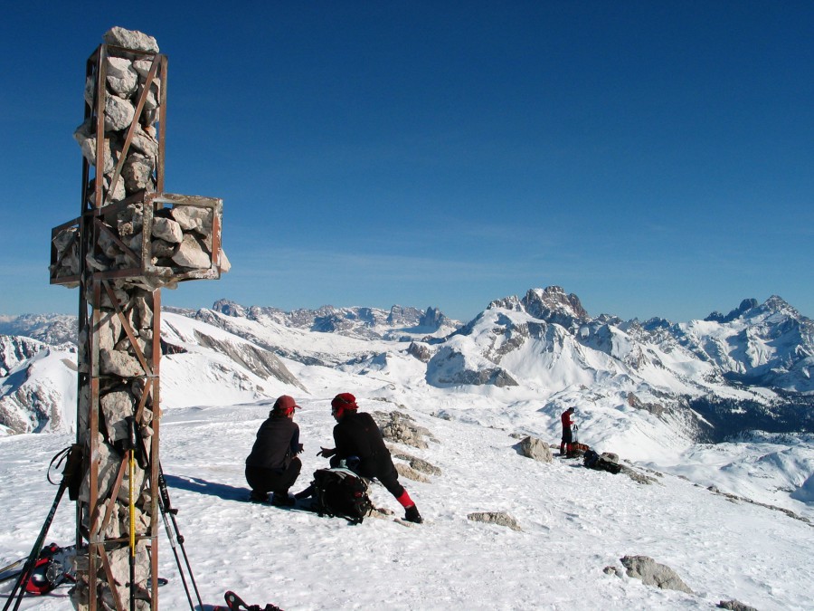 Resting after snowshoeing in the Dolomites