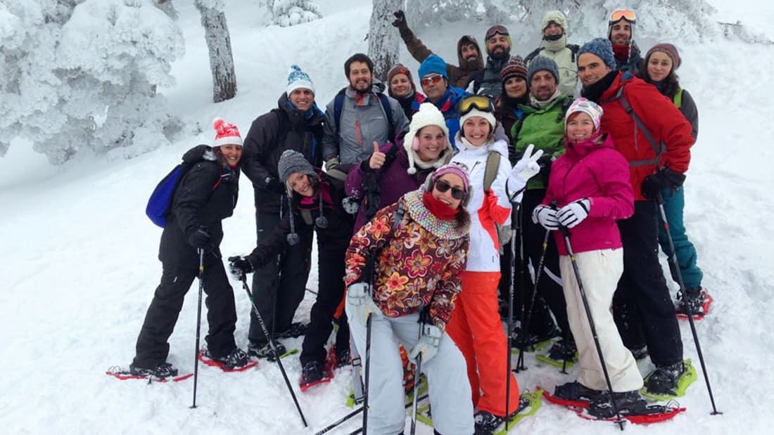 A group of snowshoers in Sierra de Guadarrama National Park