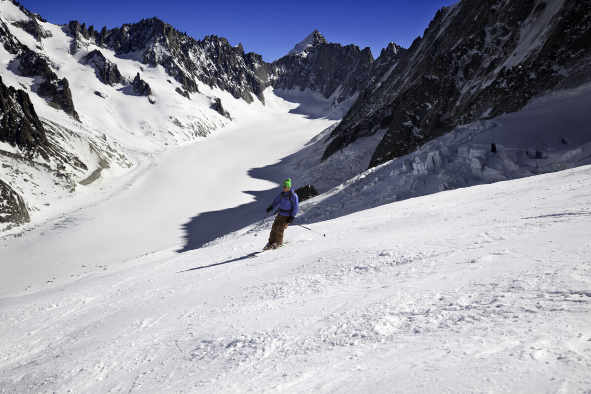 A skier on an off-piste-run-in-Chamonix