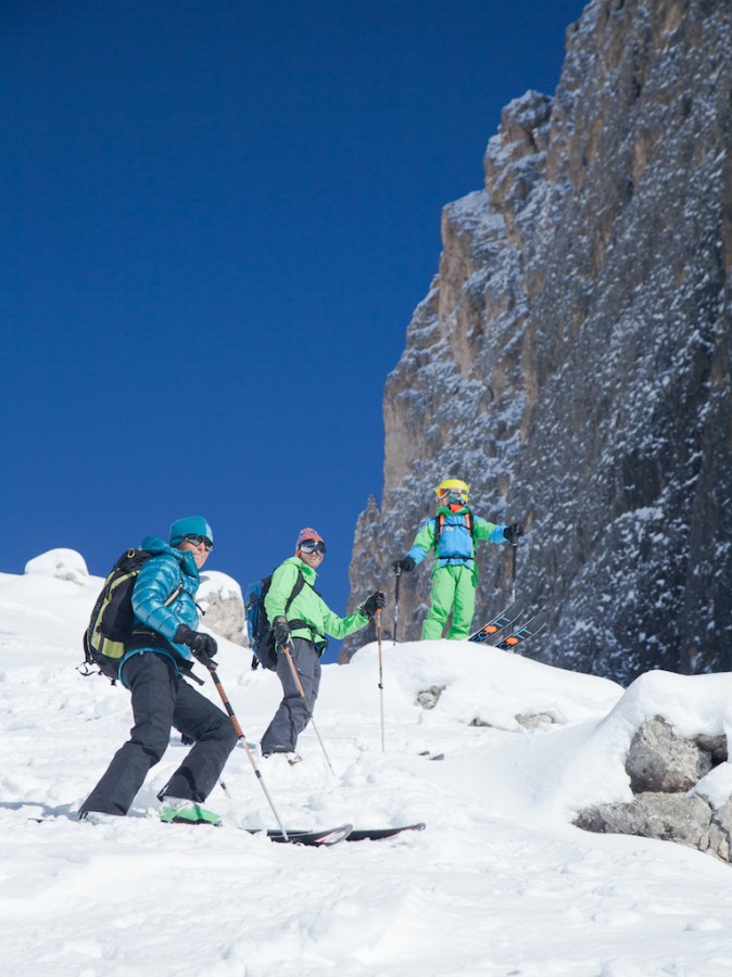 Backcountry skiers in the Dolomites