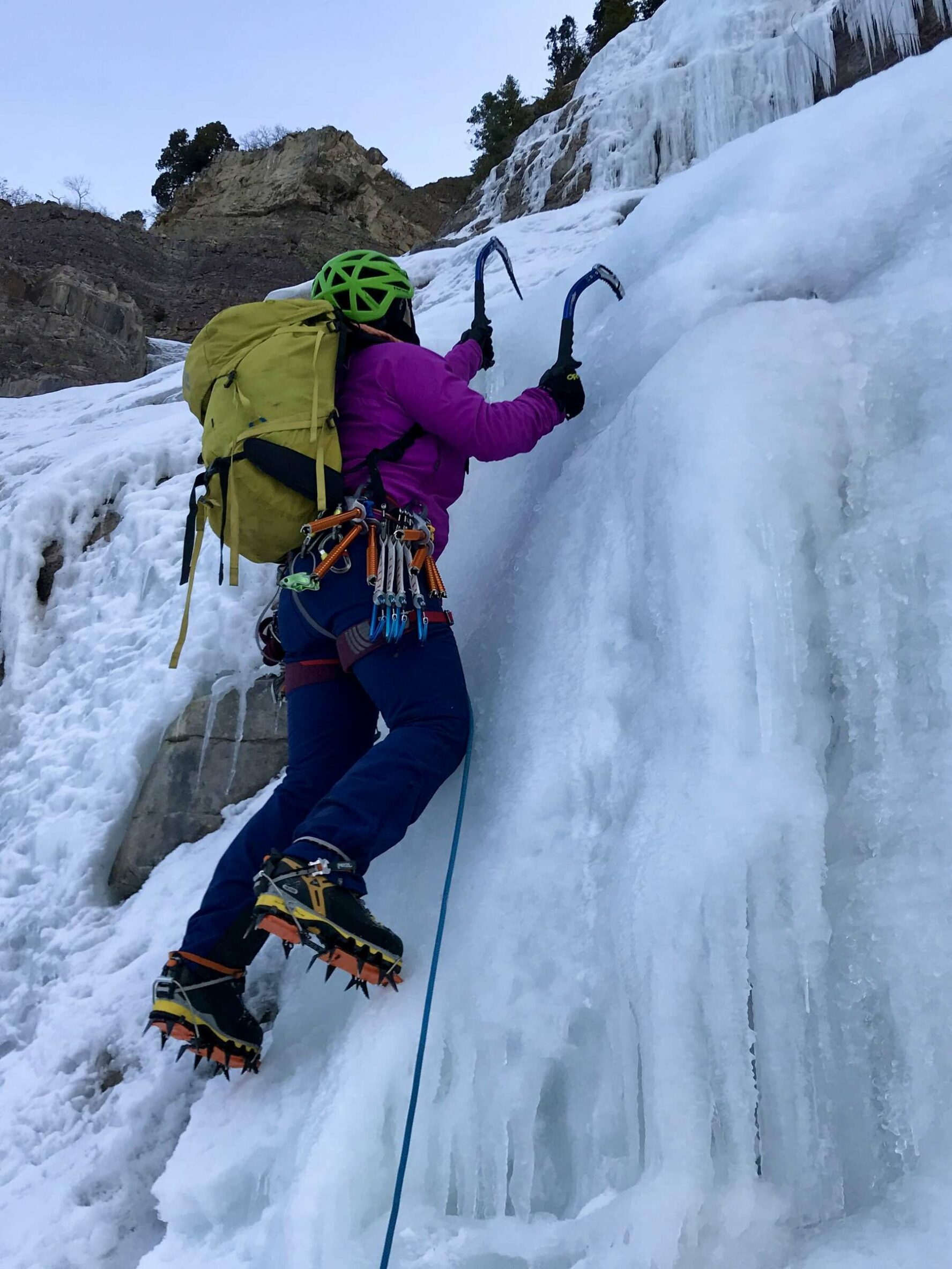 Ice climber on icy walls in Colorado
