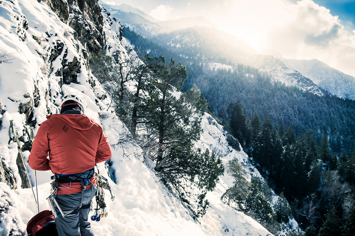 An ice climber in the Wasatch Mountains