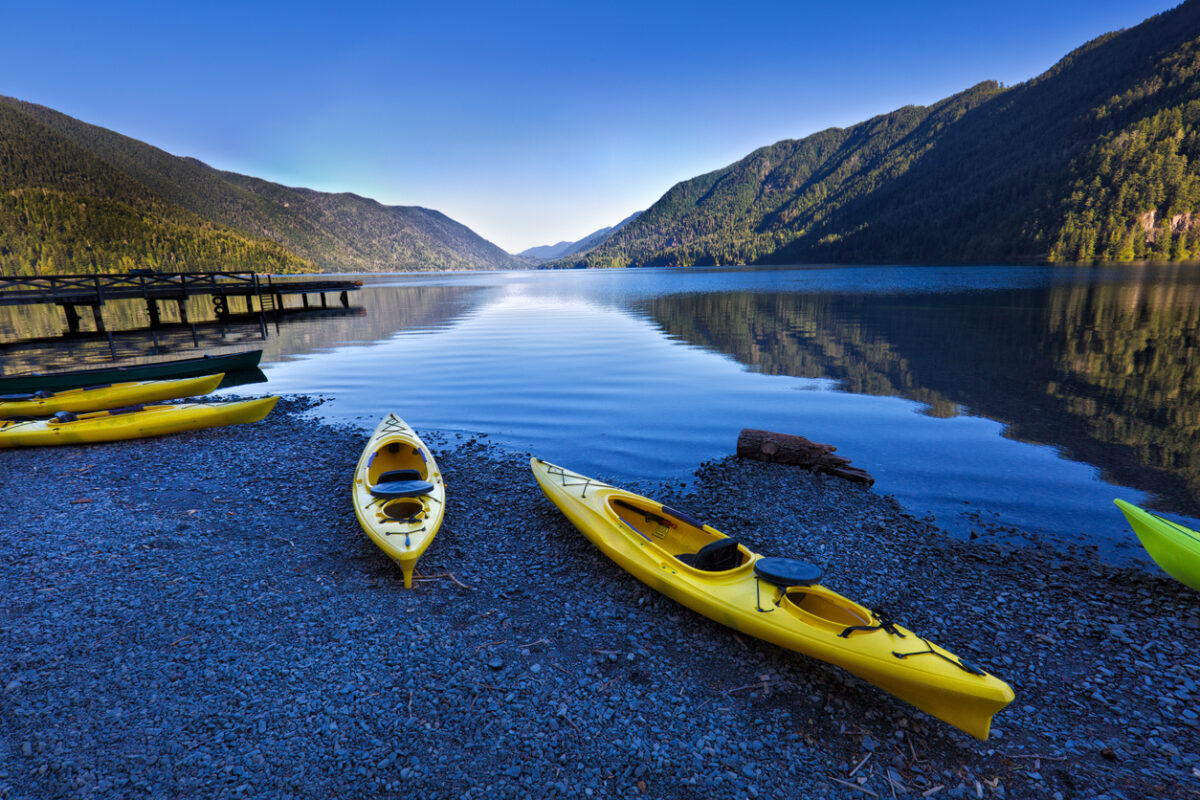 Kayaks on Lake Crescent in Olympic National Park