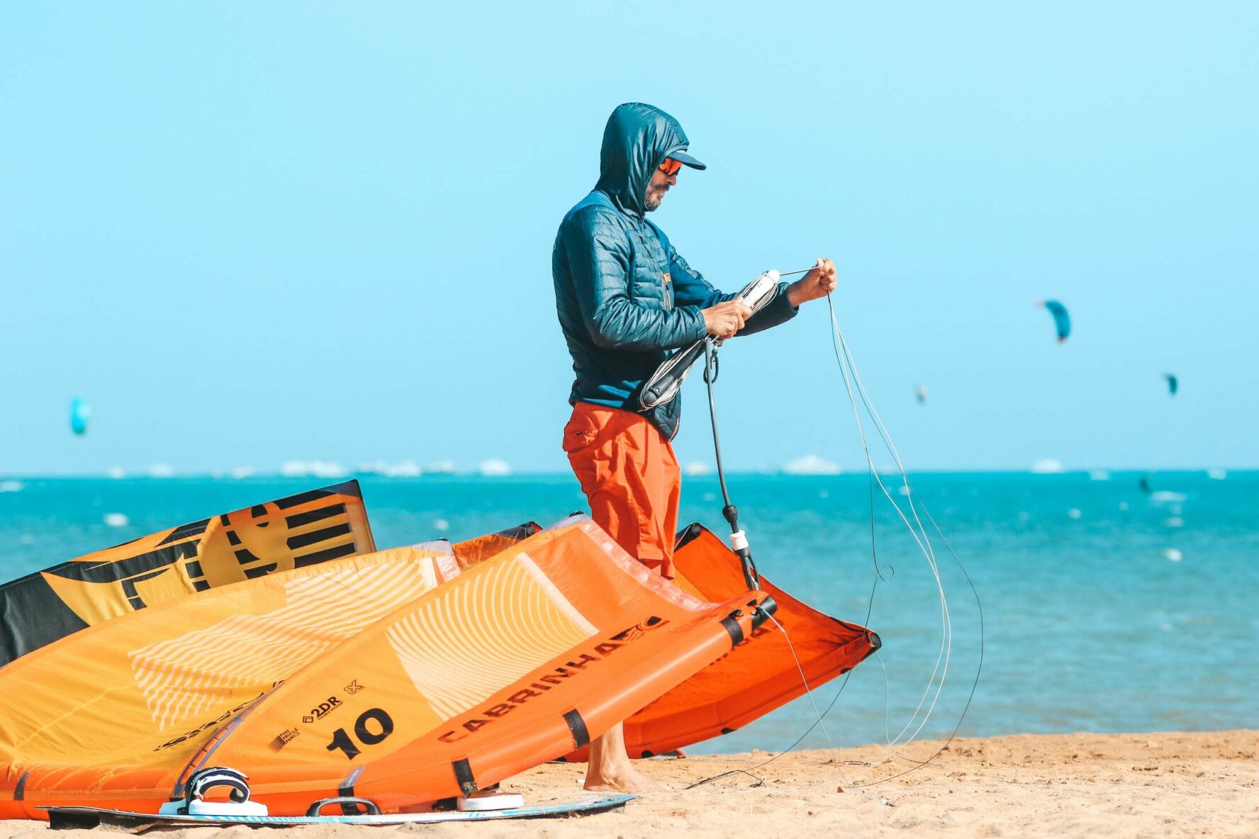 A man preparing for kitesurfing in El Gouna