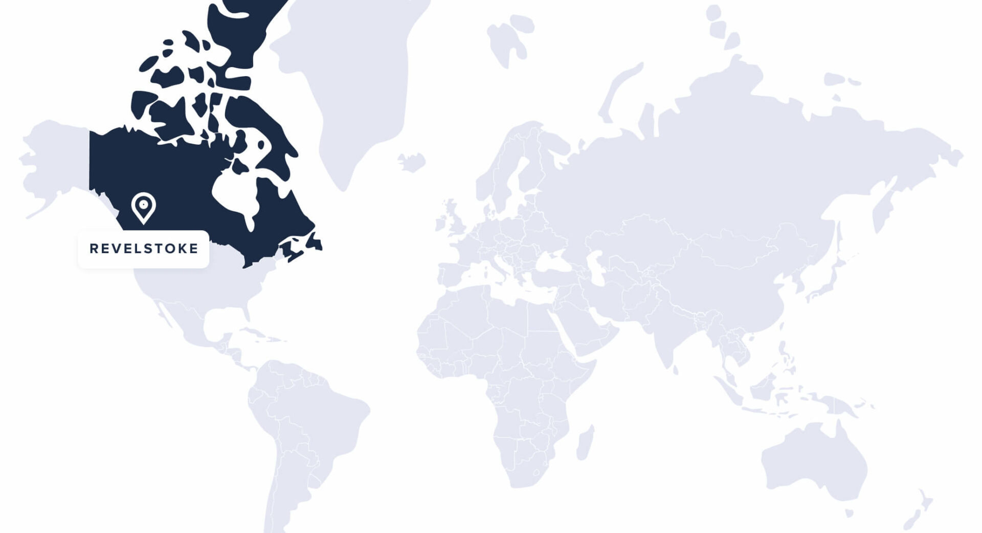 Map showing the location of Canada and Revelstoke on the world map