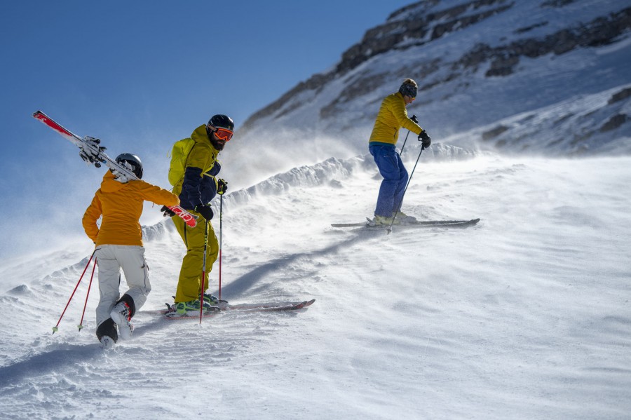 Three backcountry skiers in the Dolomites