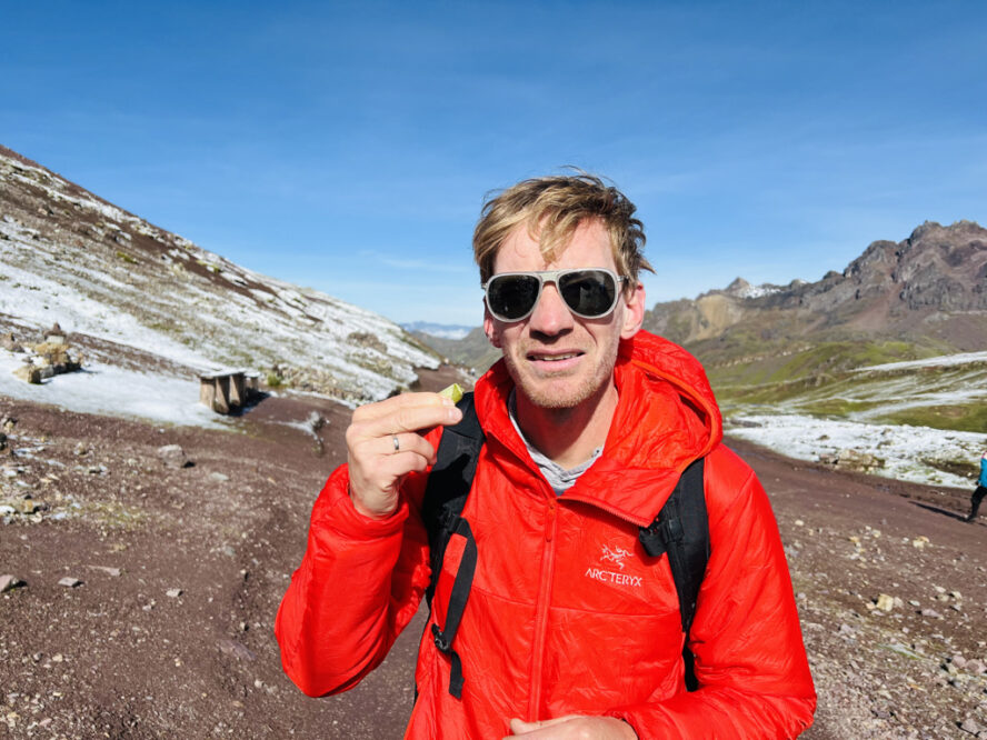 Putting coca leaves in your mouth is a trick the Incas used to help with altitude and the locals still swear by today. It comes in handy on the hike up the Rainbow Mountain. 