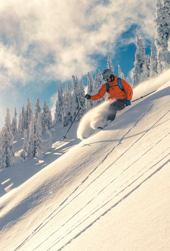 Skier on powder slope.