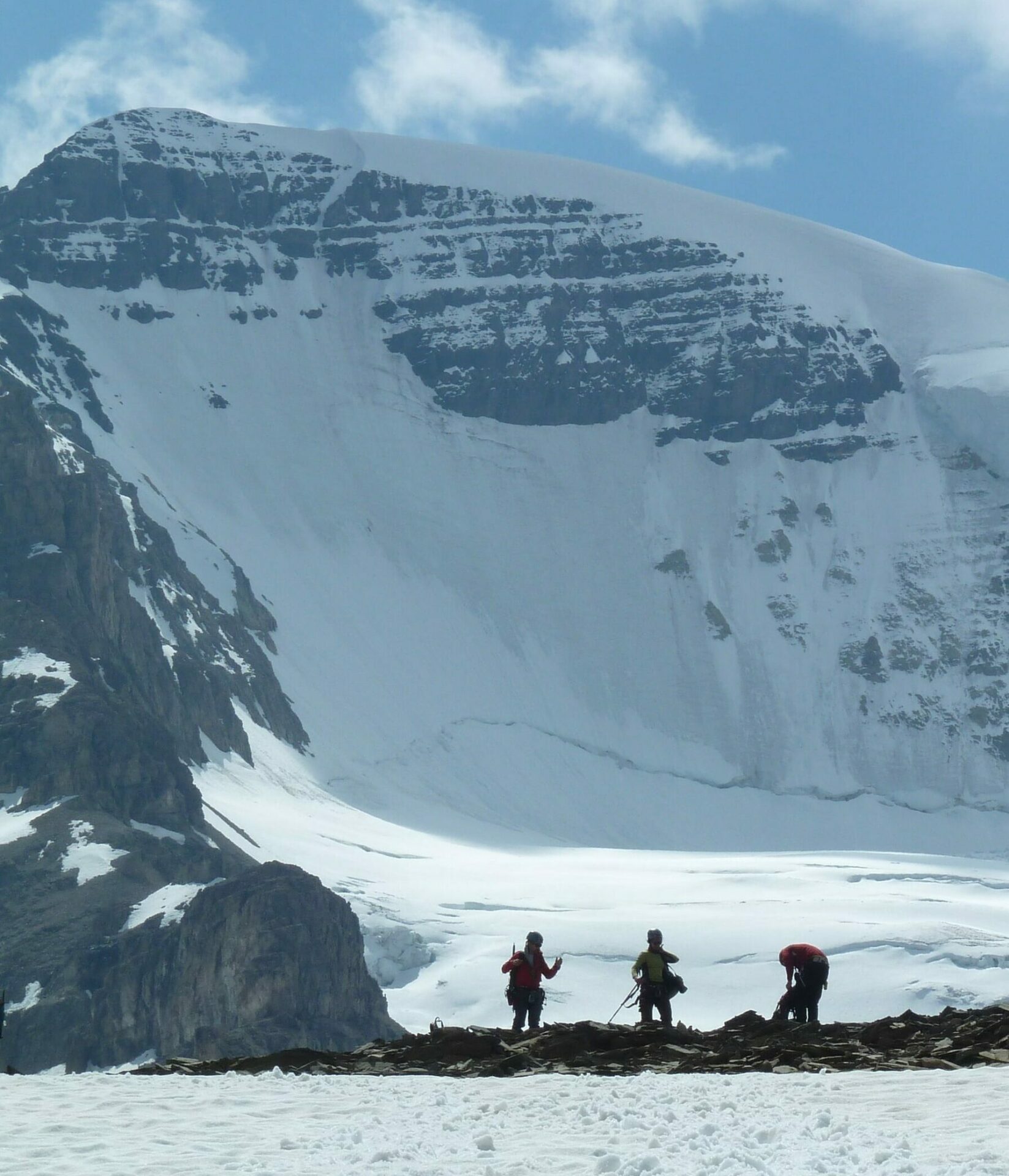 Climbers preparing for an alpine ascent on Mt Athabasca