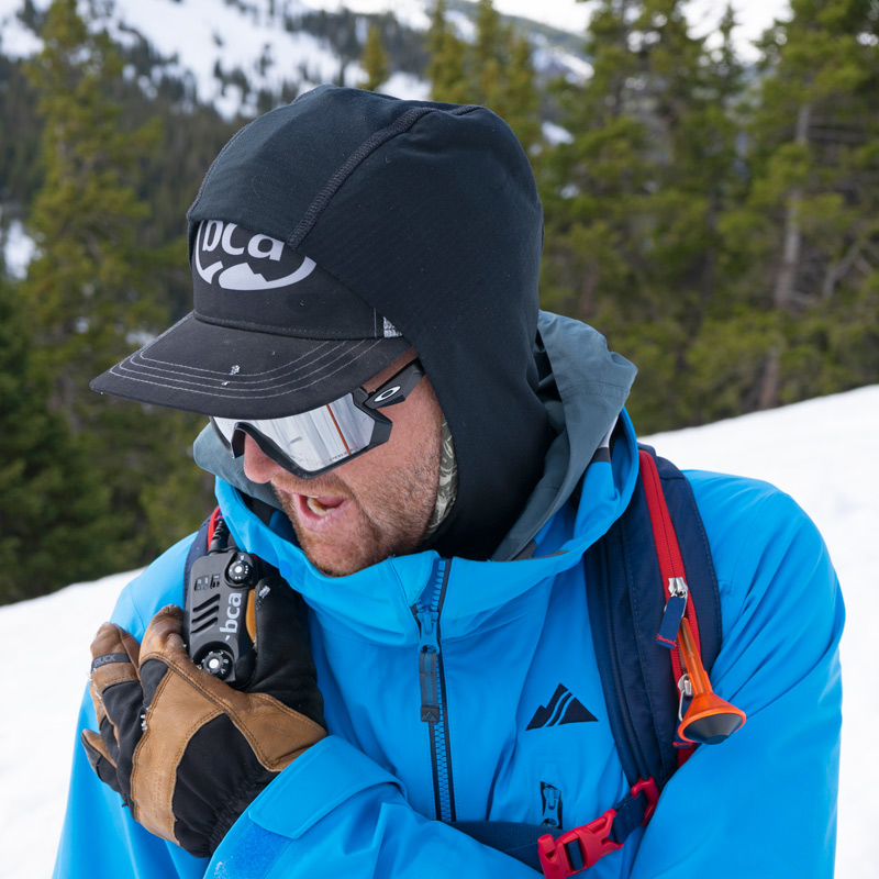 A backcountry skier during an AIARE Level 2 Avalanche Course in Estes Park