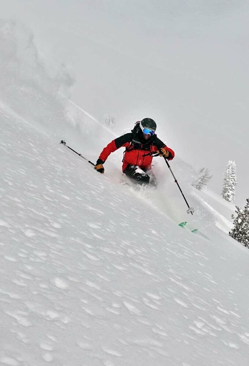 Skiing through deep cowboy powder in Jackson Hole