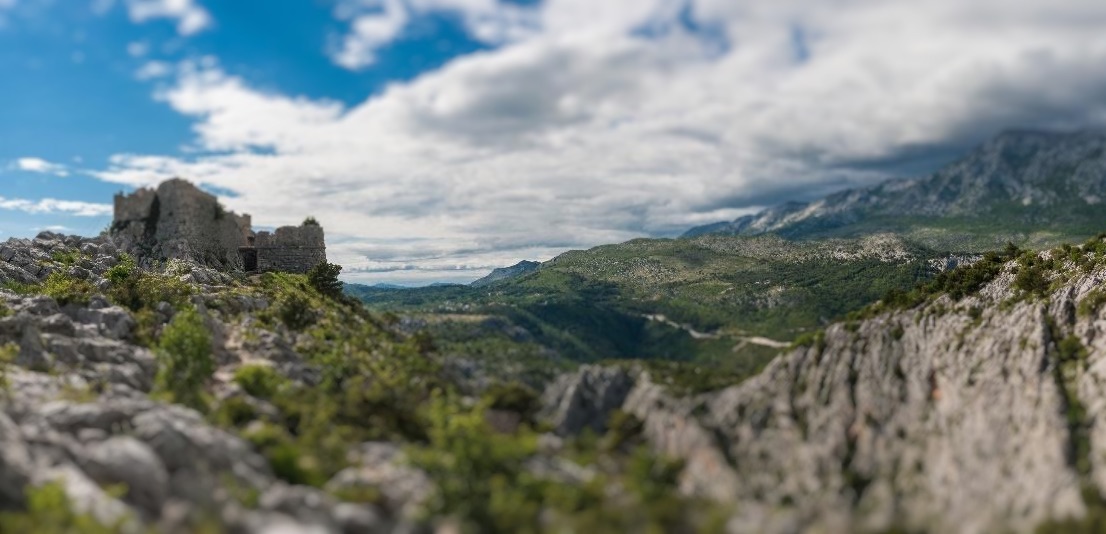 Footer. View from a mountain on a Croatian Island.
