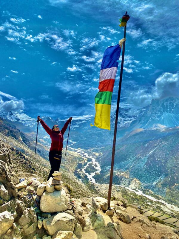 Happy hiker in the mountains.