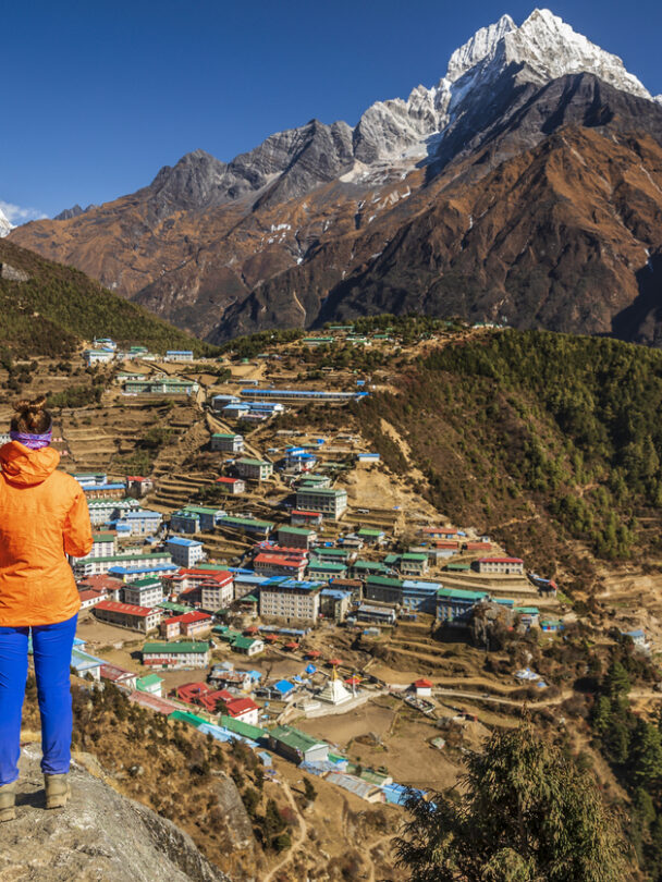 A hiker soaking up views near Gorakshep and Everest Base Camp