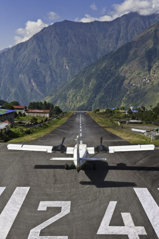 Plane taking off from Lukla Airport.