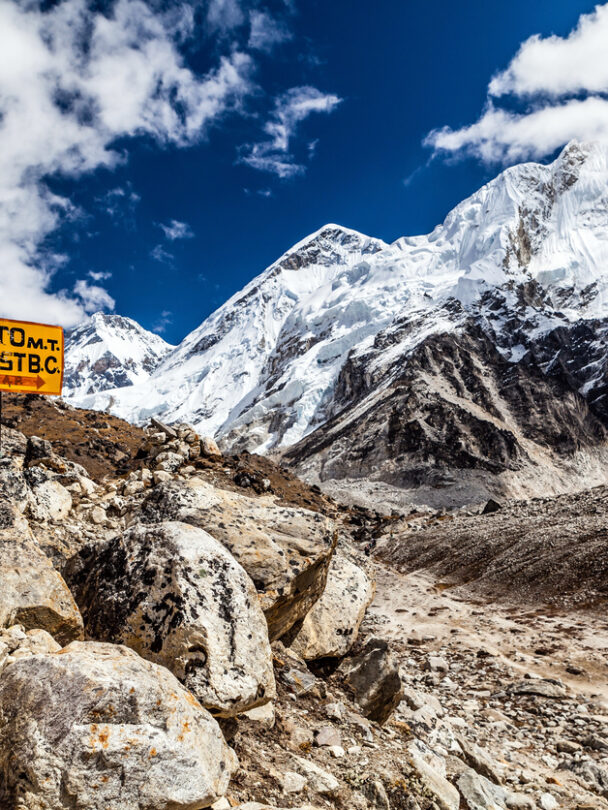 A hiker soaking up views near Gorakshep and Everest Base Camp